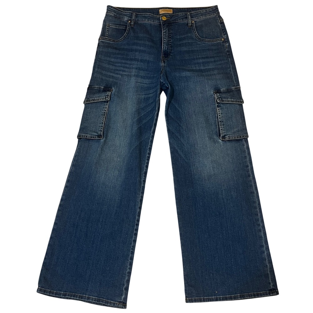 NWOT KUT from the Kloth Jodi Fab Ab Wide Leg Cargo Jeans 12 Blue Medium Wash